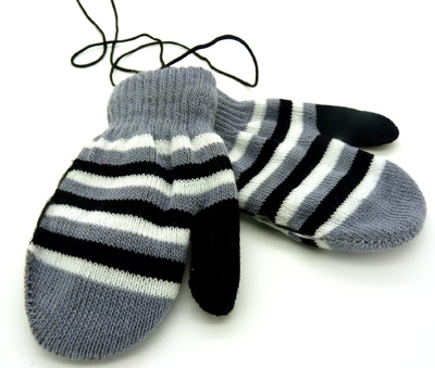 宝宝手套秋冬挂脖小孩手套 女冬加厚韩国彩虹色毛线手套 