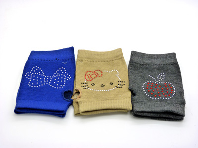 加厚加绒防寒保暖镶钻 韩国韩版女士露指半指手套（2号）