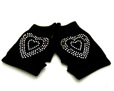 加厚加绒防寒保暖镶钻 韩国韩版女士露指半指手套（2号）	