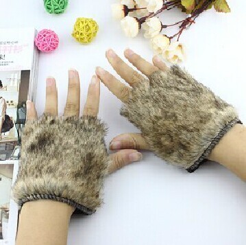 韩版仿兔毛护手小手套/半指手套-皮草	