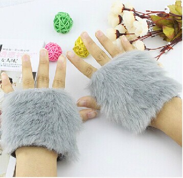 韩版仿兔毛护手小手套/半指手套-皮草