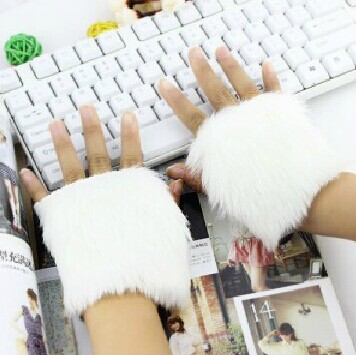 韩版仿兔毛护手小手套/半指手套-皮草
