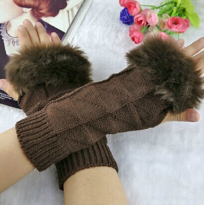 中长款韩版仿兔毛半指手套/三角针织手套-混搭	