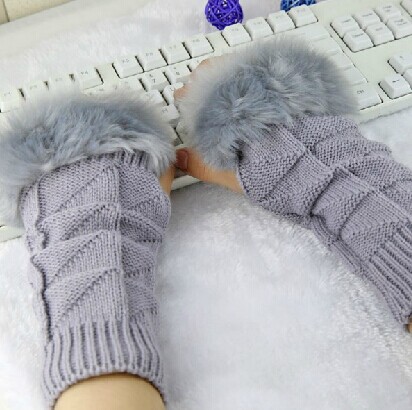 中长款韩版仿兔毛半指手套/三角针织手套-混搭	