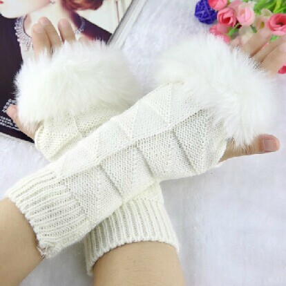 中长款韩版仿兔毛半指手套/三角针织手套-混搭