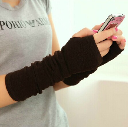 保暖时尚超长款针织半指手套/手臂套-纯色款