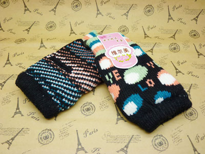 毛线手套可爱露指针织手套 冬季保暖 -半指加厚防寒	