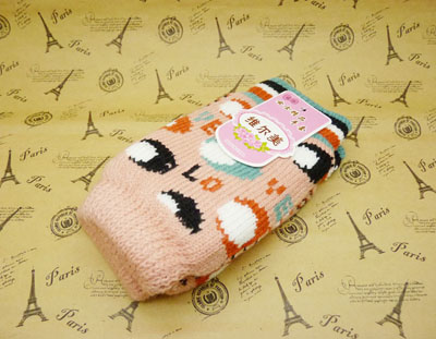 毛线手套可爱露指针织手套 冬季保暖 -半指加厚防寒	