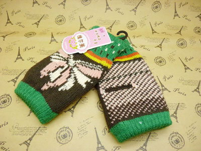 毛线手套可爱露指针织手套 冬季保暖 -半指加厚防寒	