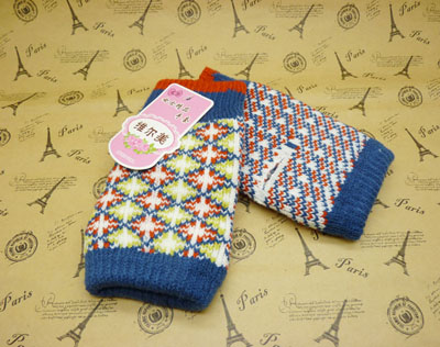 毛线手套可爱露指针织手套 冬季保暖 -半指加厚防寒	