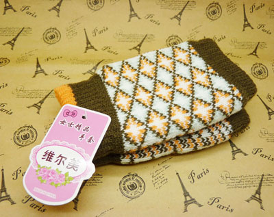 毛线手套可爱露指针织手套 冬季保暖 -半指加厚防寒