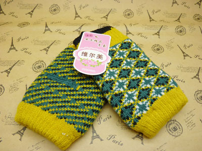 毛线手套可爱露指针织手套 冬季保暖 -半指加厚防寒