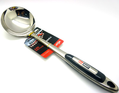 不锈钢砂光夹柄勺 不锈钢锅勺 厨具砂光锅勺--家宇