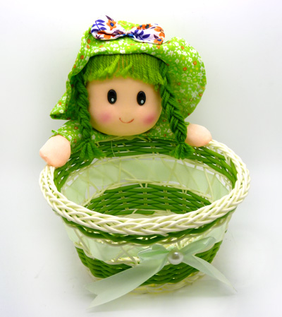 玉米皮手编小熊筐 纽扣针线收纳筐 糖果零食筐 -美女抱篮	