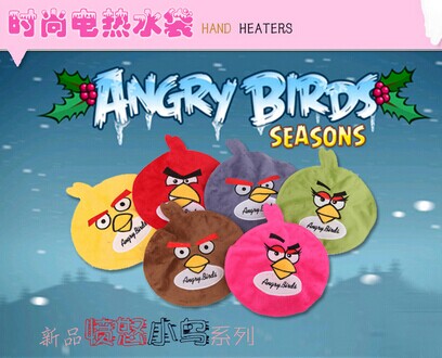 优质短绒圆形卡通小鸟热水袋/电暖宝-混色	