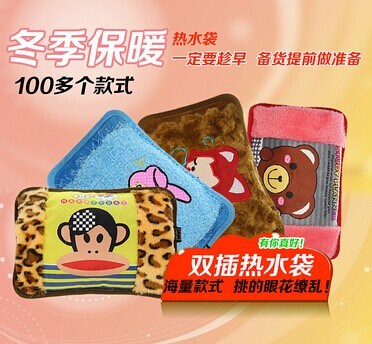 混款卡通动物防爆北极绒充电双插热水袋	