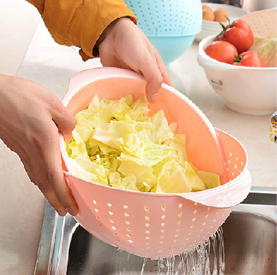 创意新款圆形漏水滤水洗菜器 果蔬篮淘米器-混色	