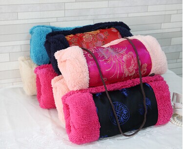 复古中国民族风毛绒暖手筒/暖手袋（丝绸布）