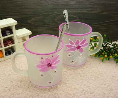 磨砂玻璃杯水杯 果汁杯牛奶杯带勺套装 礼品盒2个装礼物