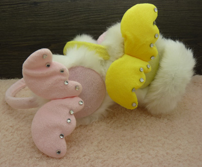 韩版保暖耳套女冬可爱心天使形翅膀耳包 仿兔毛皮草耳罩耳捂	