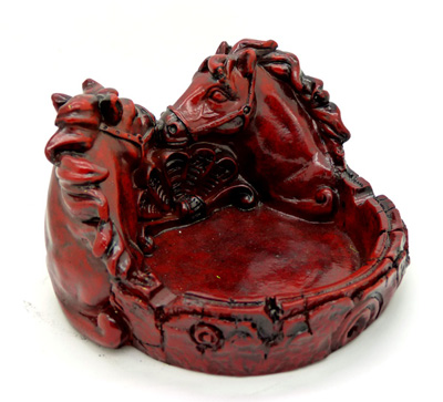 马图腾烟灰缸摆件家居摆设 工艺烟缸 -红木双马烟缸