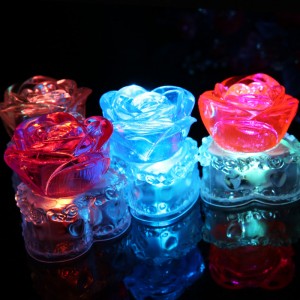 七彩发光小夜灯LED闪光灯-玫红色玫瑰花	