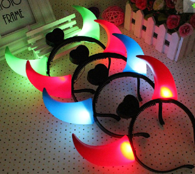 大号牛角万圣节 舞会道具闪光牛角灯发光牛角 带灯牛角头箍灯化妆舞会装饰