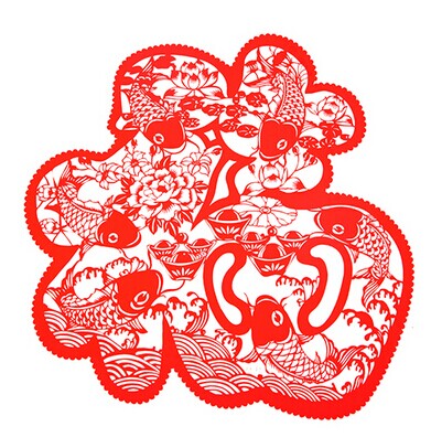 新年剪纸 喜庆雕花无胶静电贴 玻璃窗贴--鲤鱼送福	