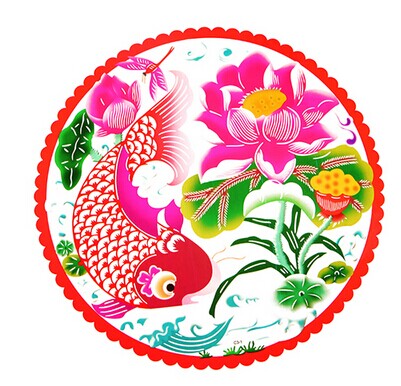 新年剪纸 喜庆七彩雕花无胶静电贴 玻璃窗贴--鲤鱼跳龙