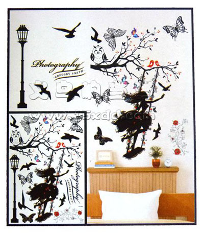 白雪公主荡秋千 儿层层手工贴童房墙贴 立体	