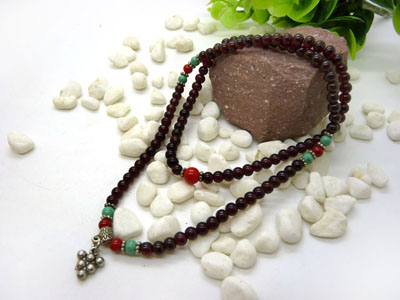 天然黑玛瑙佛珠水晶多层多圈情侣手链挂链念珠男女款	