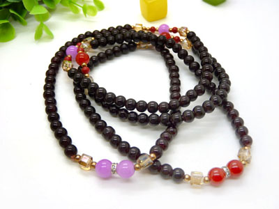 天然石榴石藏银佛头隔蜜蜡多圈男女款时尚佛珠手链手串手饰品