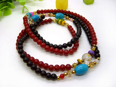 天然石榴石藏银佛头隔蜜蜡多圈男女款时尚佛珠手链手串手饰品	