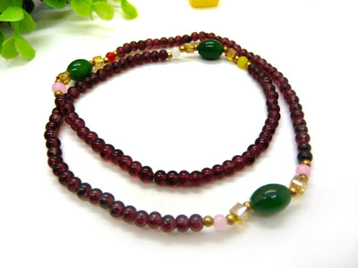 天然石榴石藏银佛头隔蜜蜡多圈男女款时尚佛珠手链手串手饰品	