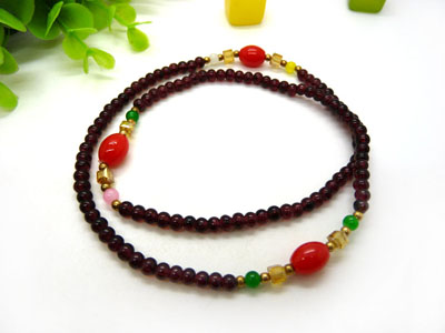 天然石榴石藏银佛头隔蜜蜡多圈男女款时尚佛珠手链手串手饰品	