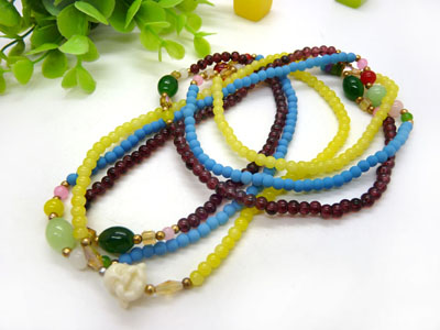 天然石榴石藏银佛头隔蜜蜡多圈男女款时尚佛珠手链手串手饰品