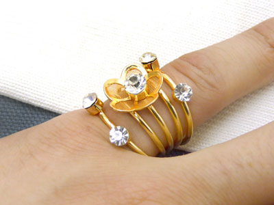 戒指组合奢华夸张14K镀金锆石珍珠开口欧美大牌指环