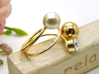 戒指组合奢华夸张14K镀金锆石珍珠开口欧美大牌指环	