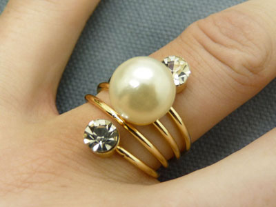 戒指组合奢华夸张14K镀金锆石珍珠开口欧美大牌指环	