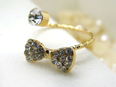 玫瑰金合金水钻 花朵海星款 闪亮尾戒指环