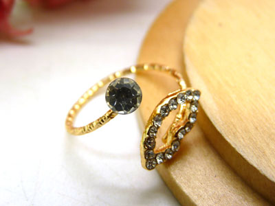 玫瑰金合金水钻 花朵海星款 闪亮尾戒指环