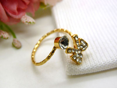 玫瑰金合金水钻 花朵海星款 闪亮尾戒指环