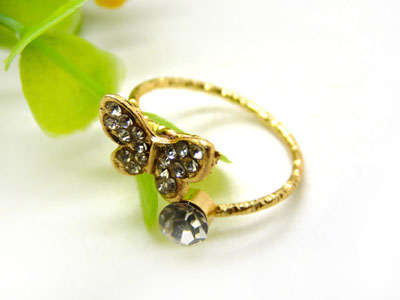 玫瑰金合金水钻 花朵海星款 闪亮尾戒指环