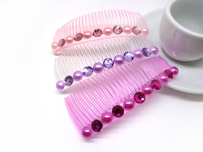 新款 进口镶水钻珍珠流行美发梳插梳刘海梳