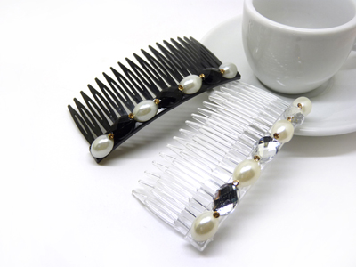 新款 进口镶水钻珍珠流行美发梳插梳刘海梳