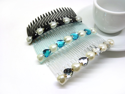 新款 进口镶水钻珍珠流行美发梳插梳刘海梳