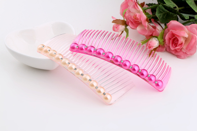 进口镶水钻珍珠流行美发梳插梳 带齿发卡