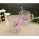 磨砂玻璃杯水杯 果汁杯牛奶杯带勺套装 礼品盒2个装礼物