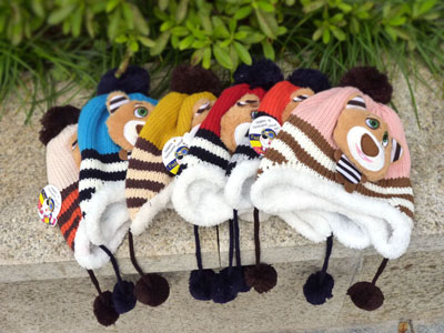 秋冬天护耳帽子宝宝保暖帽 子 -条纹小熊	