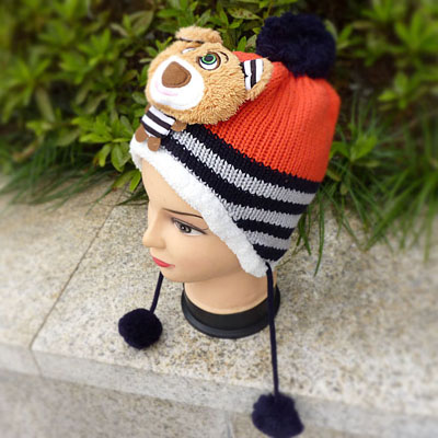 秋冬天护耳帽子宝宝保暖帽 子 -条纹小熊